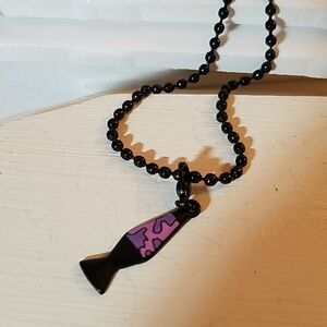 Black Beaded Necklace Lava Lamp Charm 22"